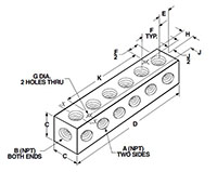 Right Angle Row Manifolds NPT Porting - Dimensional Drawing